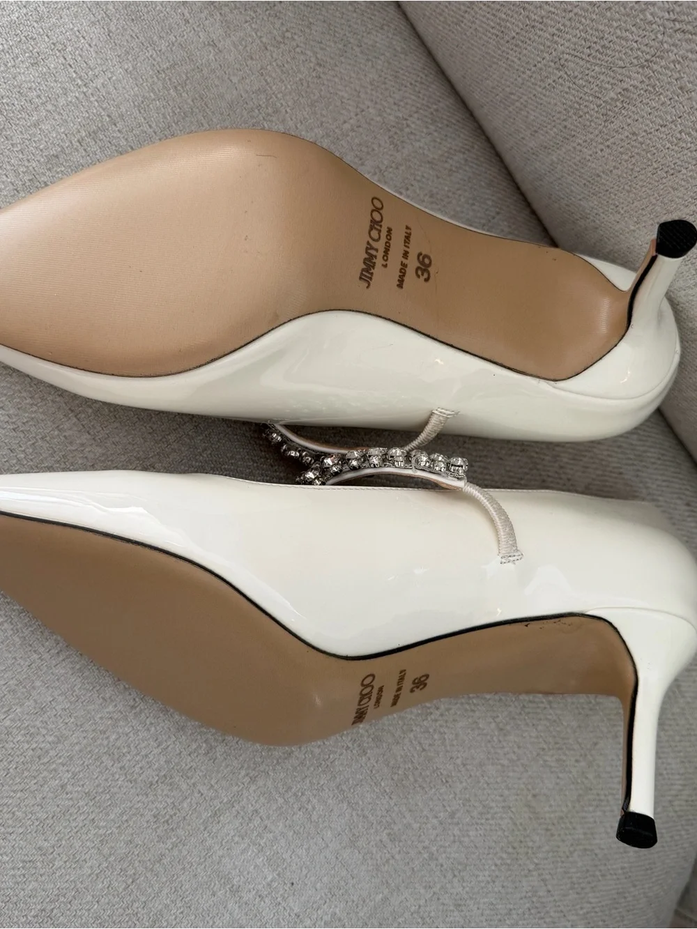 Never worn Jimmy Choo Ivory Pointed-Toe Crystal-Strap Pumps Bing Pump 65